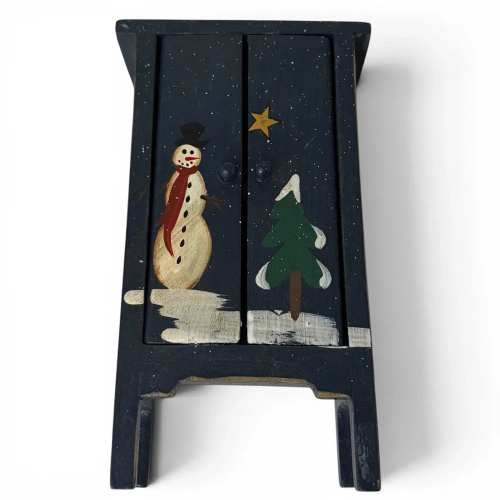 Vintage Miniature Cabinet‎ Primitive Folk Art Snowman Dollhouse Furniture Decor